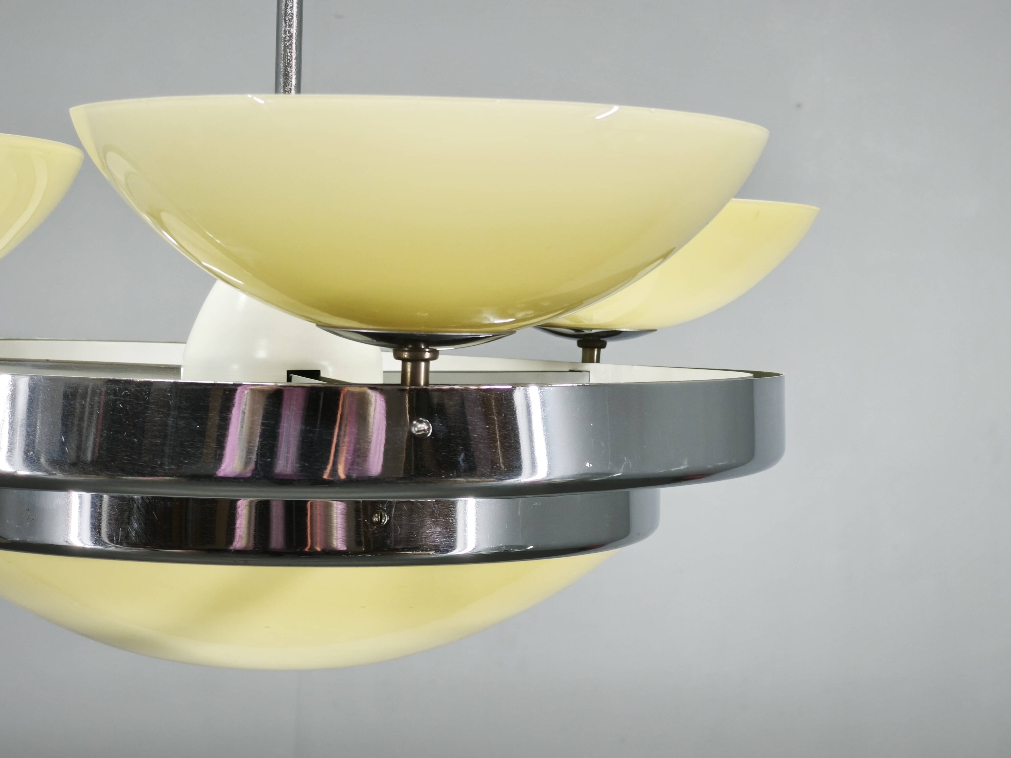 Czech Art Deco Opaline Glass Chandelier, 1940s