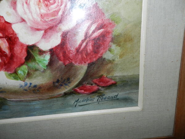 Tableau aquarelle encadrée sous verre  signée Madeleine Renaud