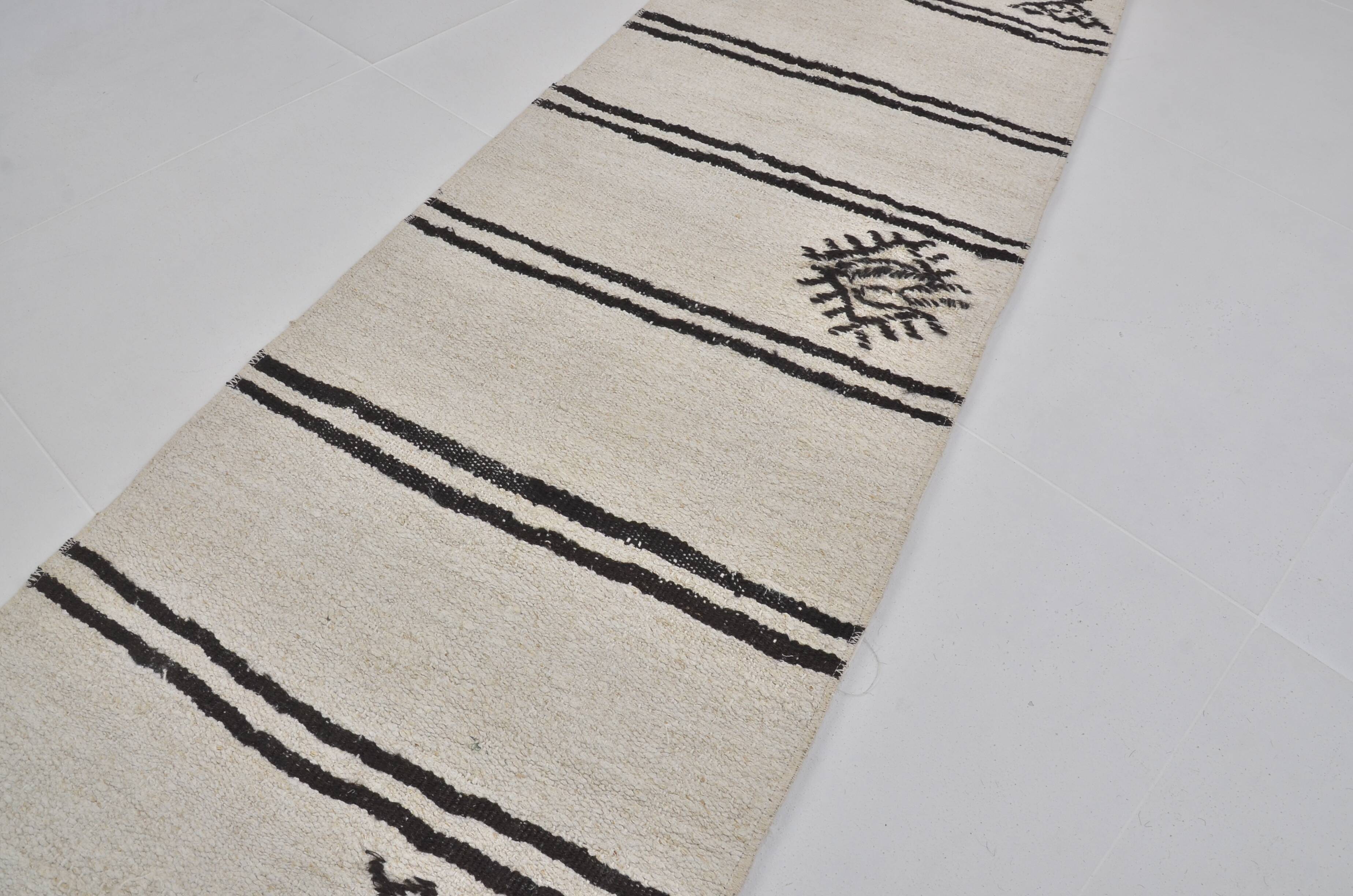 Vintage White Antique Hemp Kilim Runner sku3885