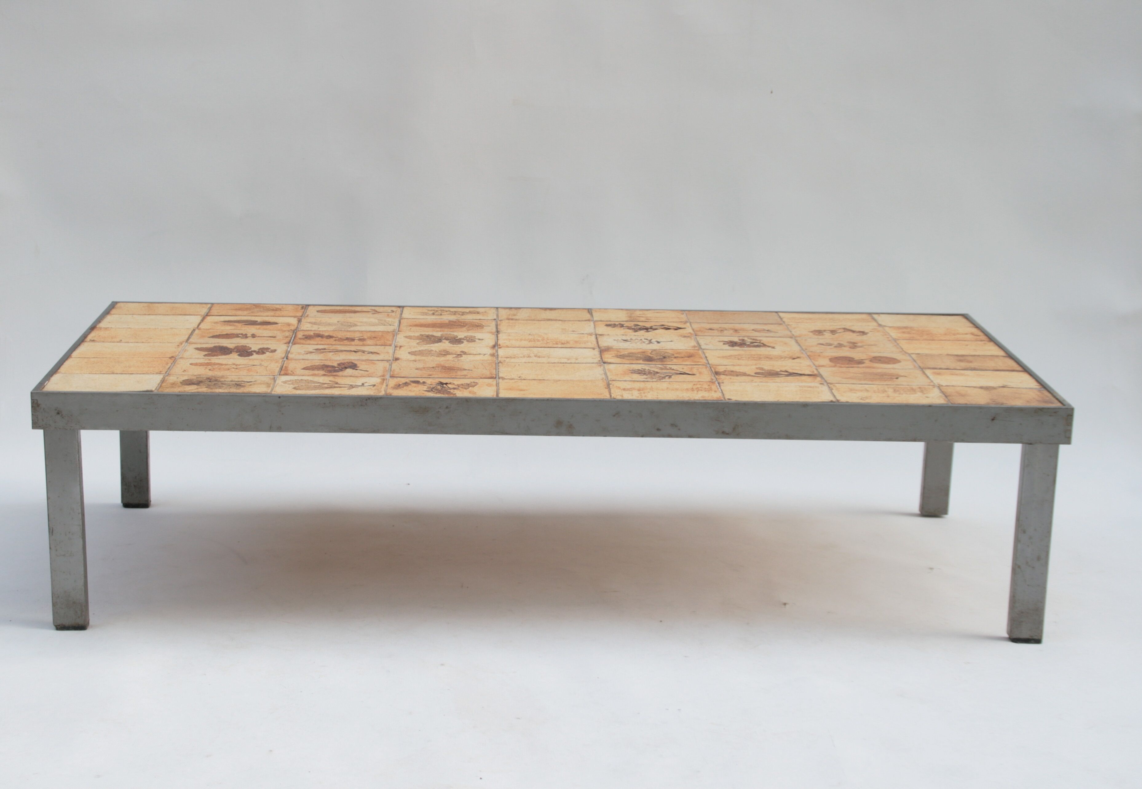 Rectangular metal and cermal herbarium coffee table by Roger Capron, 1960s