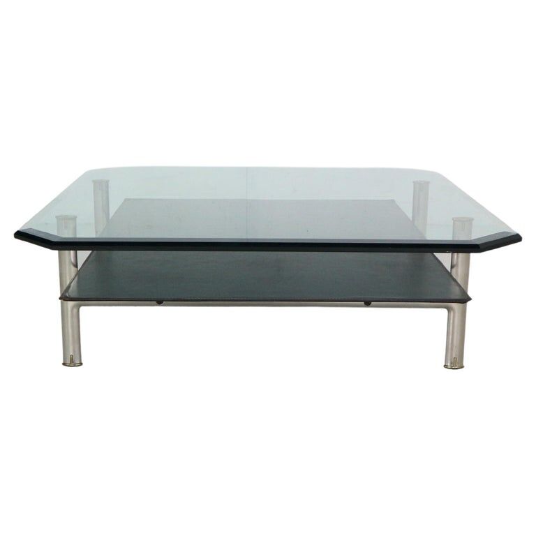 B&B Italia 'Diesis' Two-Tier Glass and Leather Coffee Table by Antonio Citterio