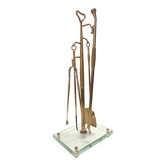 Brass, Iron and Thick Glass Fireplace Tools Set attr. to Fontana Arte