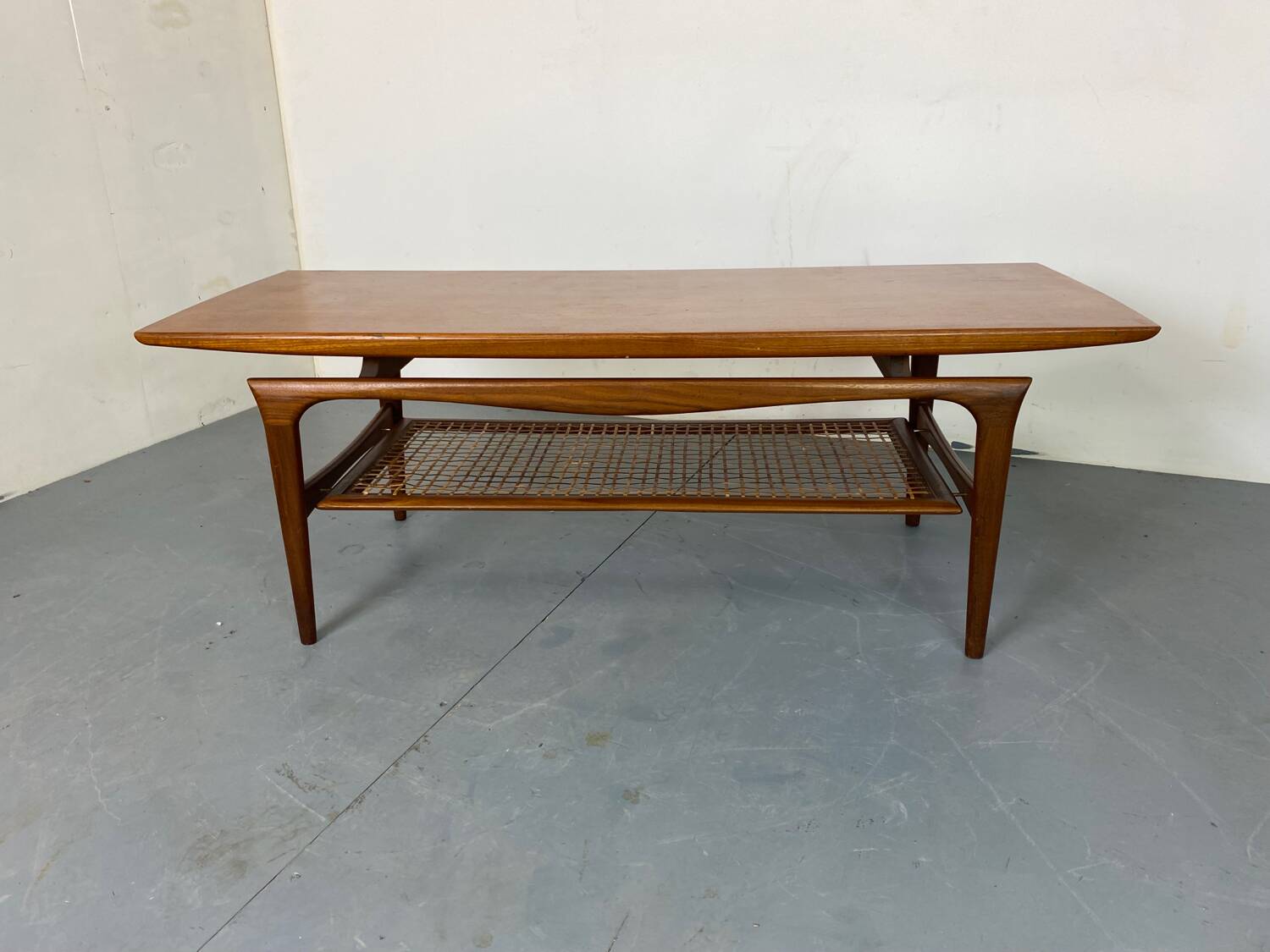 Mid-Century Danish Teak and Rattan Scandinavian Coffee Table, 1950s