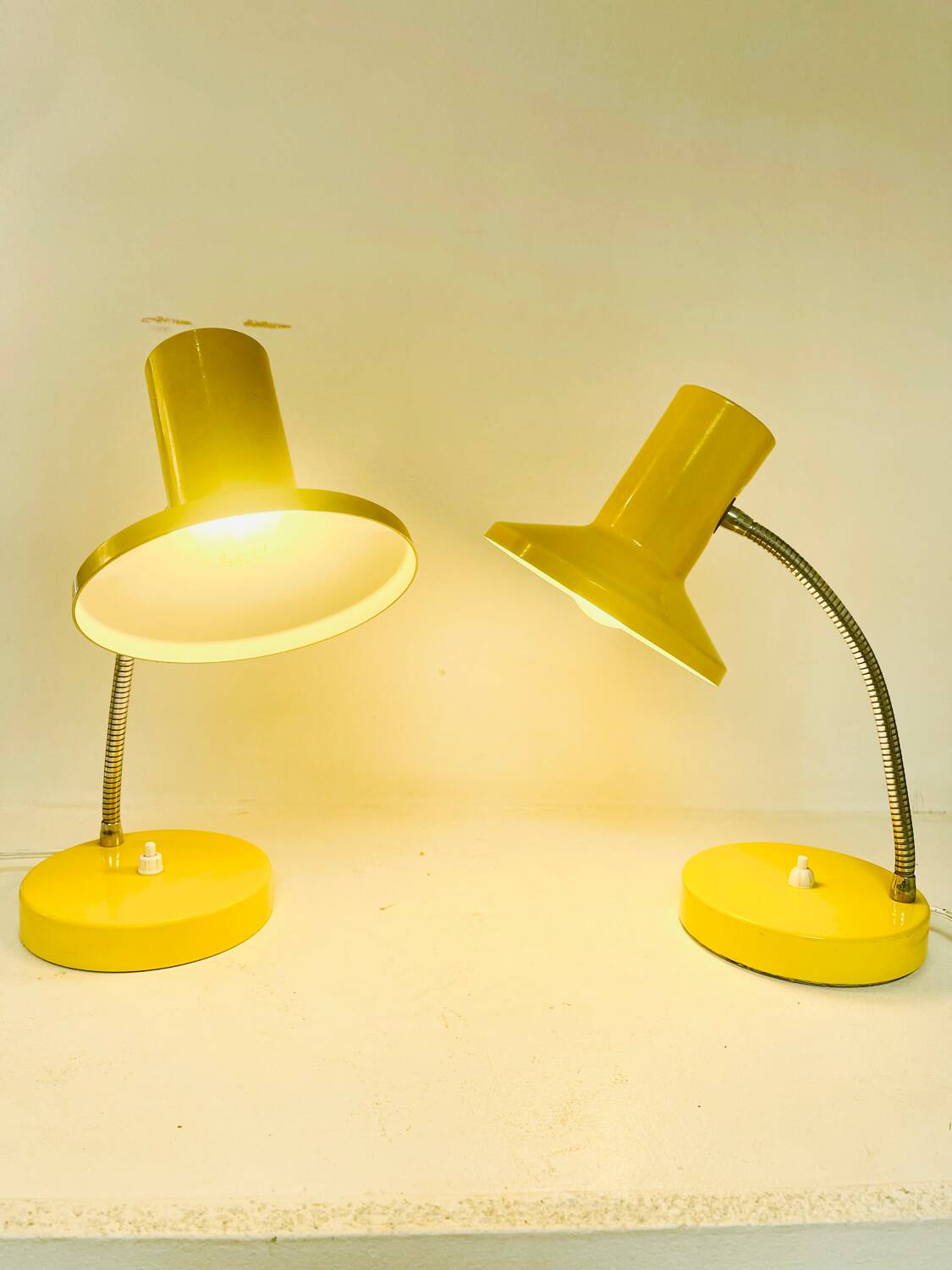 Pair of vintage yellow desk lamps, 1970s