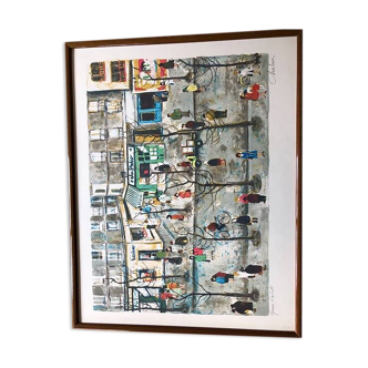 Lithographie Rue Commerçante de Nathalie Charbrier (épreuve d'artiste)