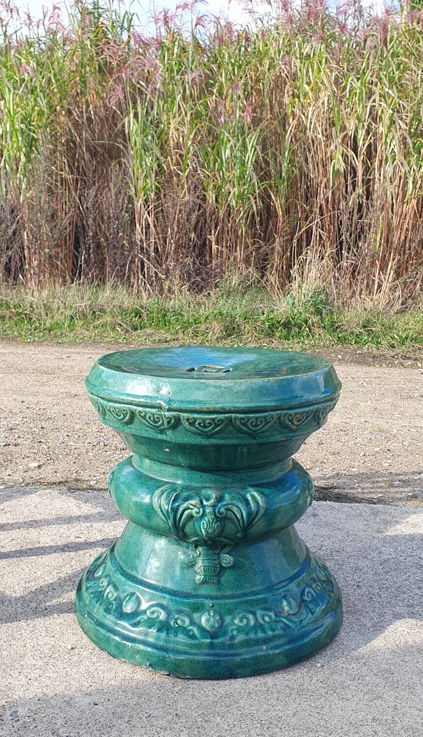 Chinese garden stool ceramic green glaze stoneware