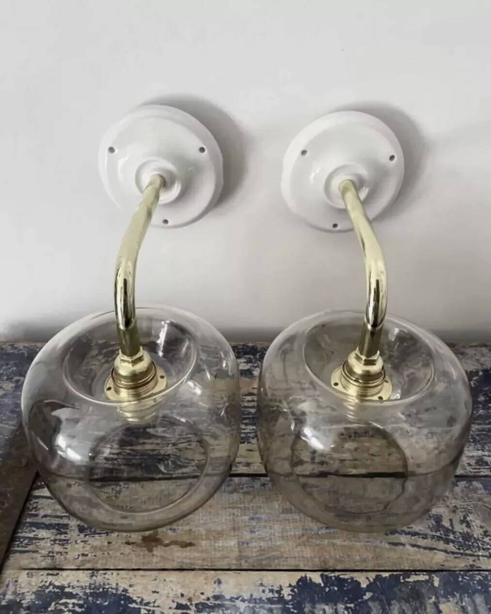 Pair of smoked glass wall sconces