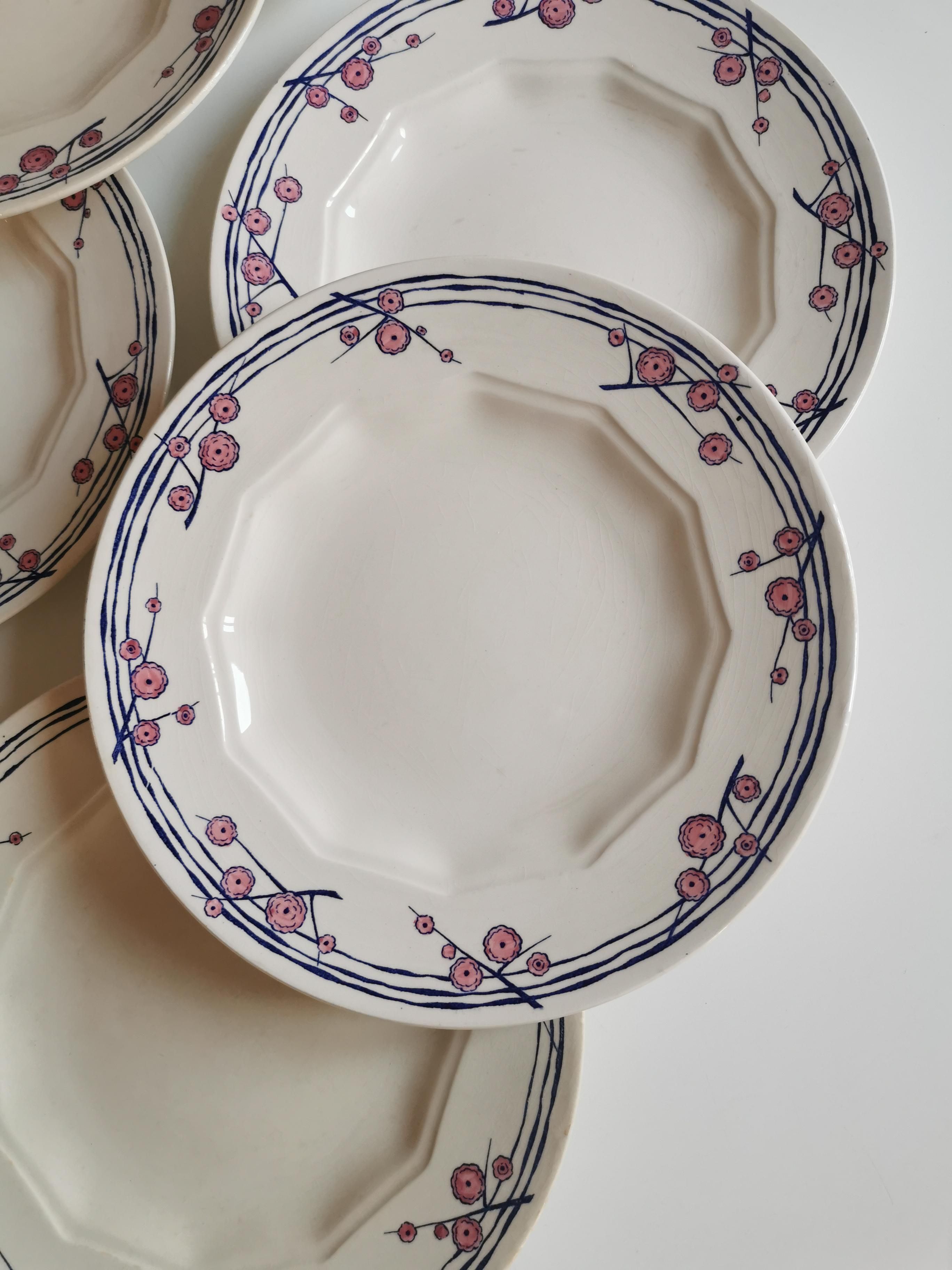service of 6 flat plates in HBCM HBCM Hippolyte, Boulenger, Creil - Montereau