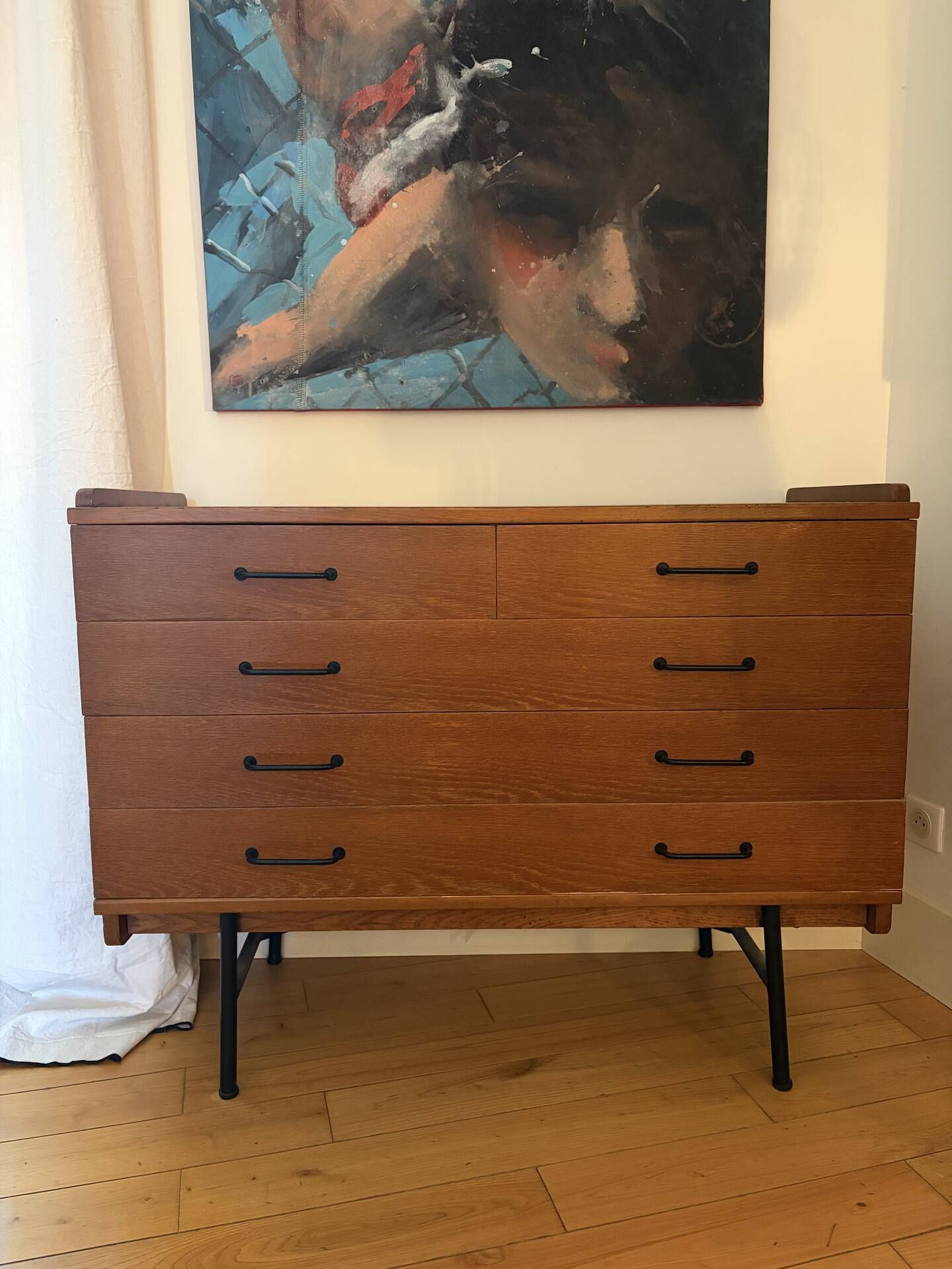 Commode vintage en bois à 8 tiroirs, esprit scandinave
