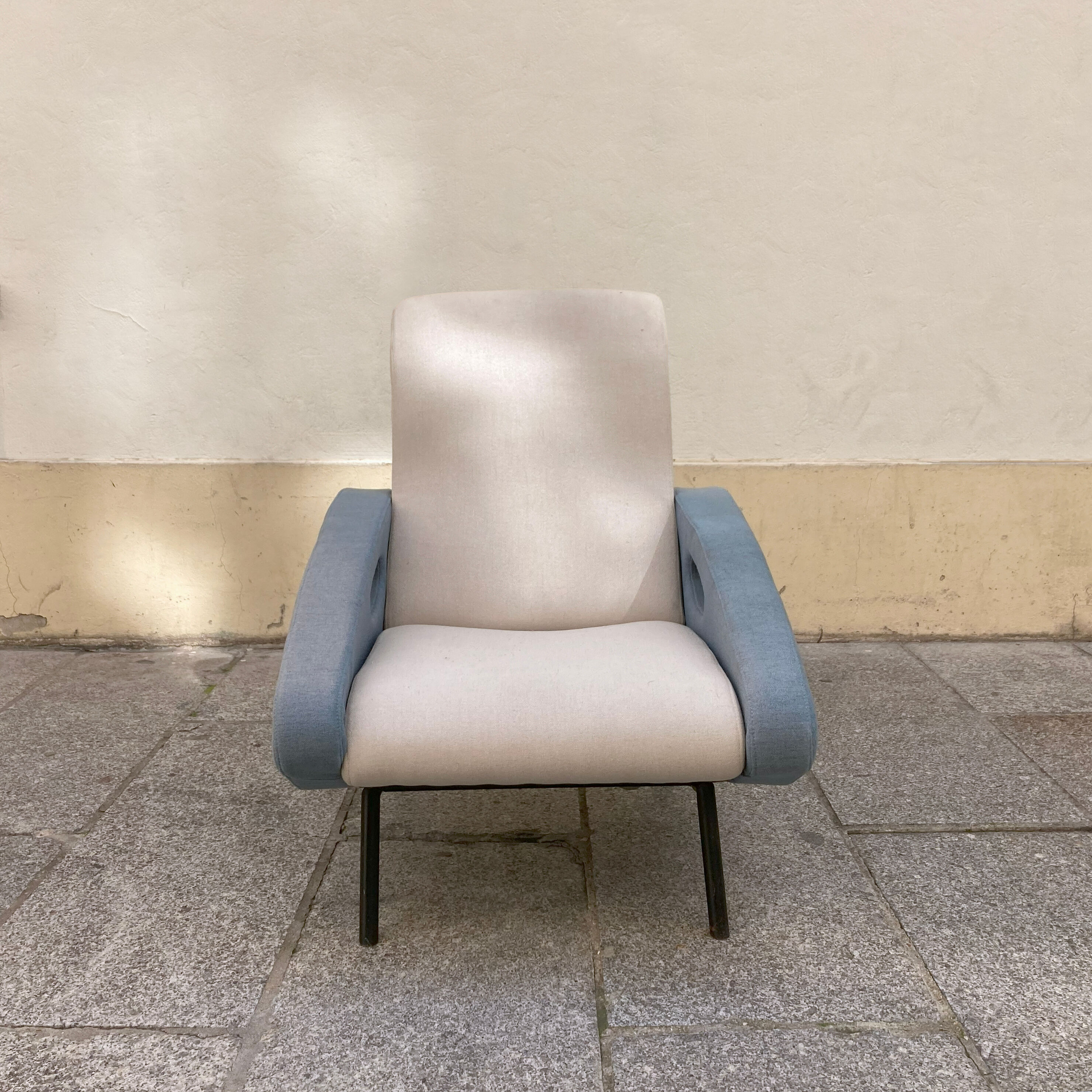Blue and gray armchair by François Letourneur