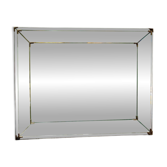 Miroir double vintage avec cadre en laiton, France, années 1940