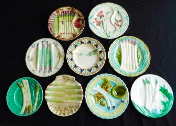 French antique asparagus plates in majolica