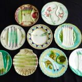 Assiettes d’asperges anciennes françaises en barbotine