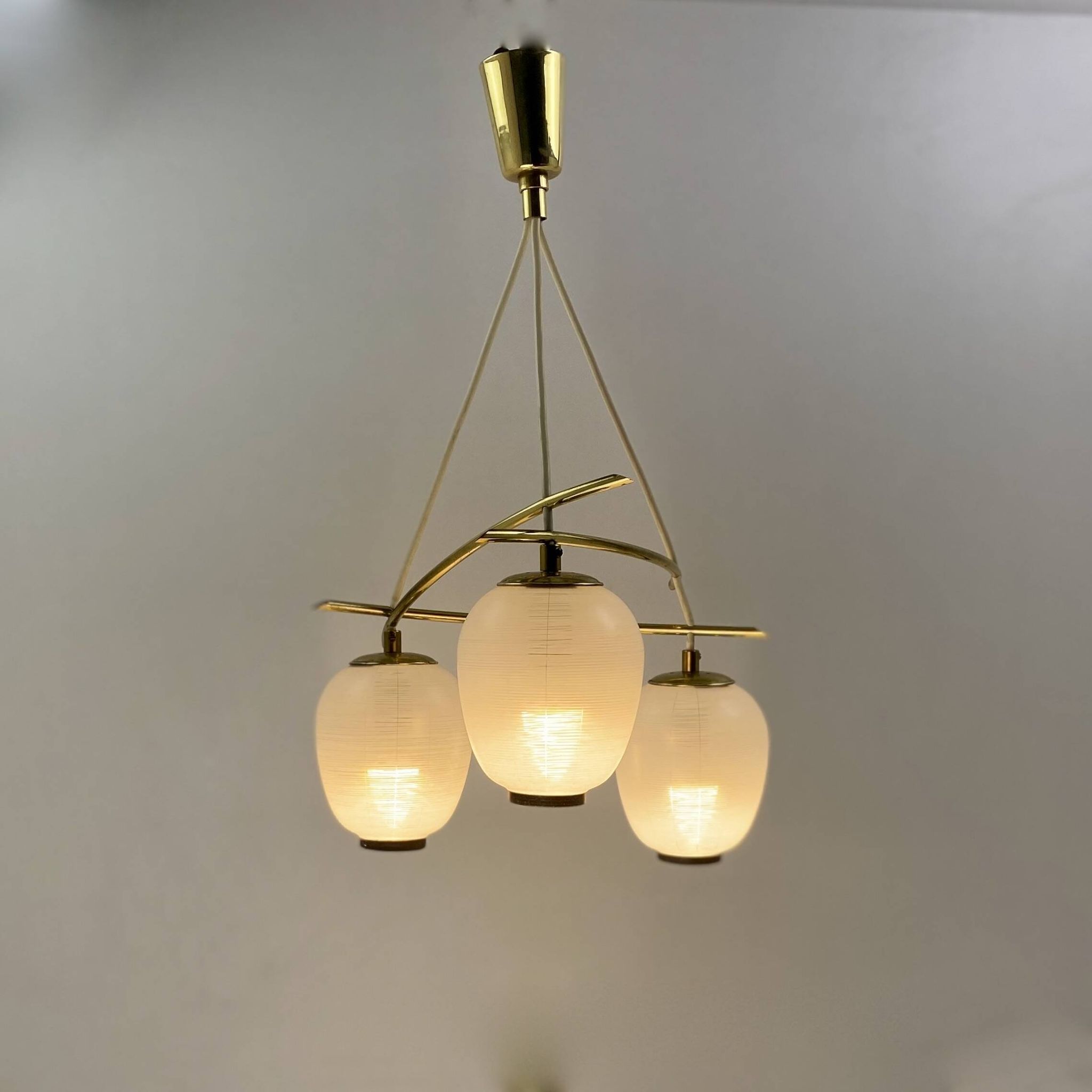 Vintage chandelier, brass, glass, 1958, Doria G 74/61