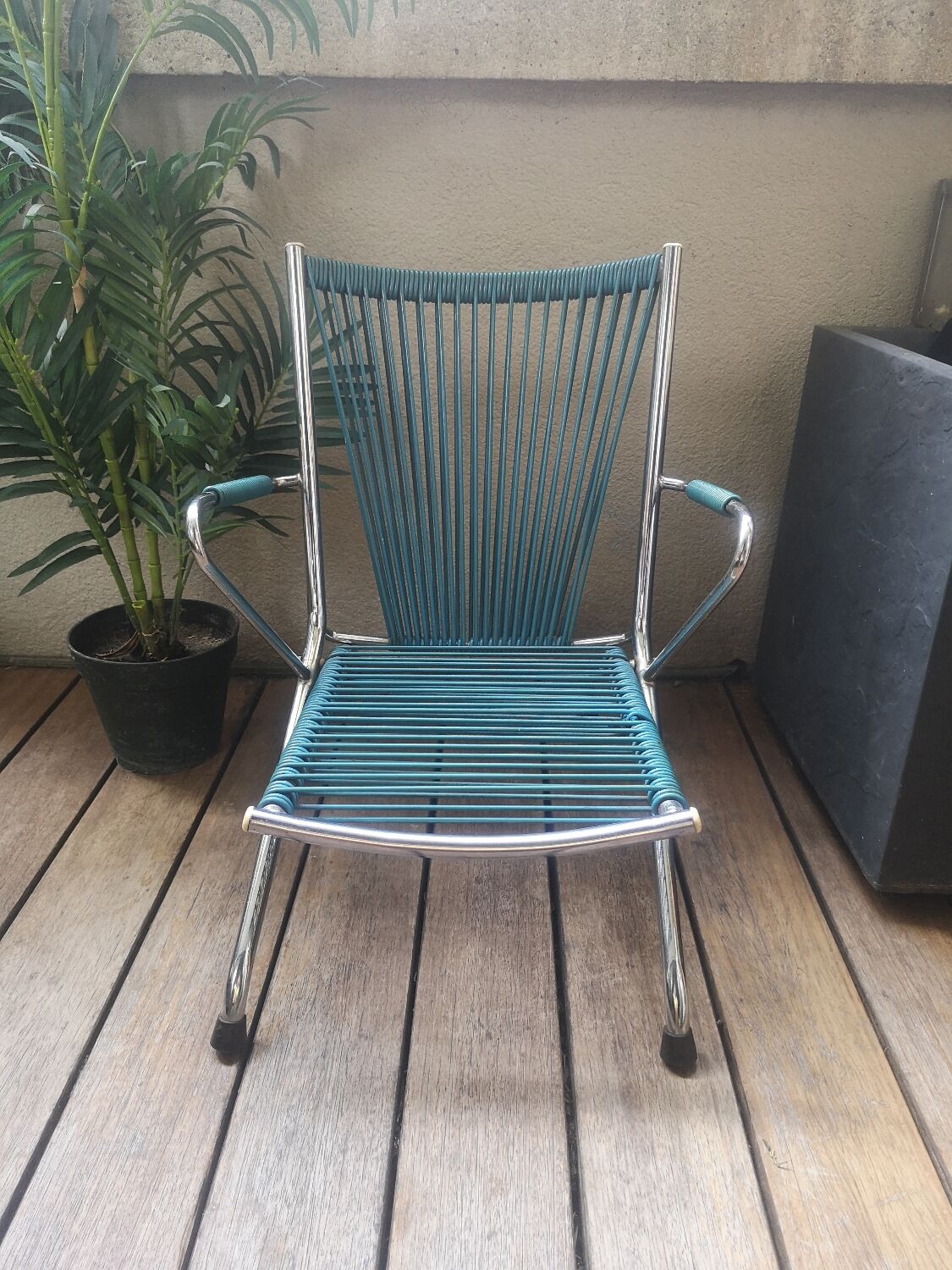 Chair armchair foldable child vintage 60's "scoubidou" blue