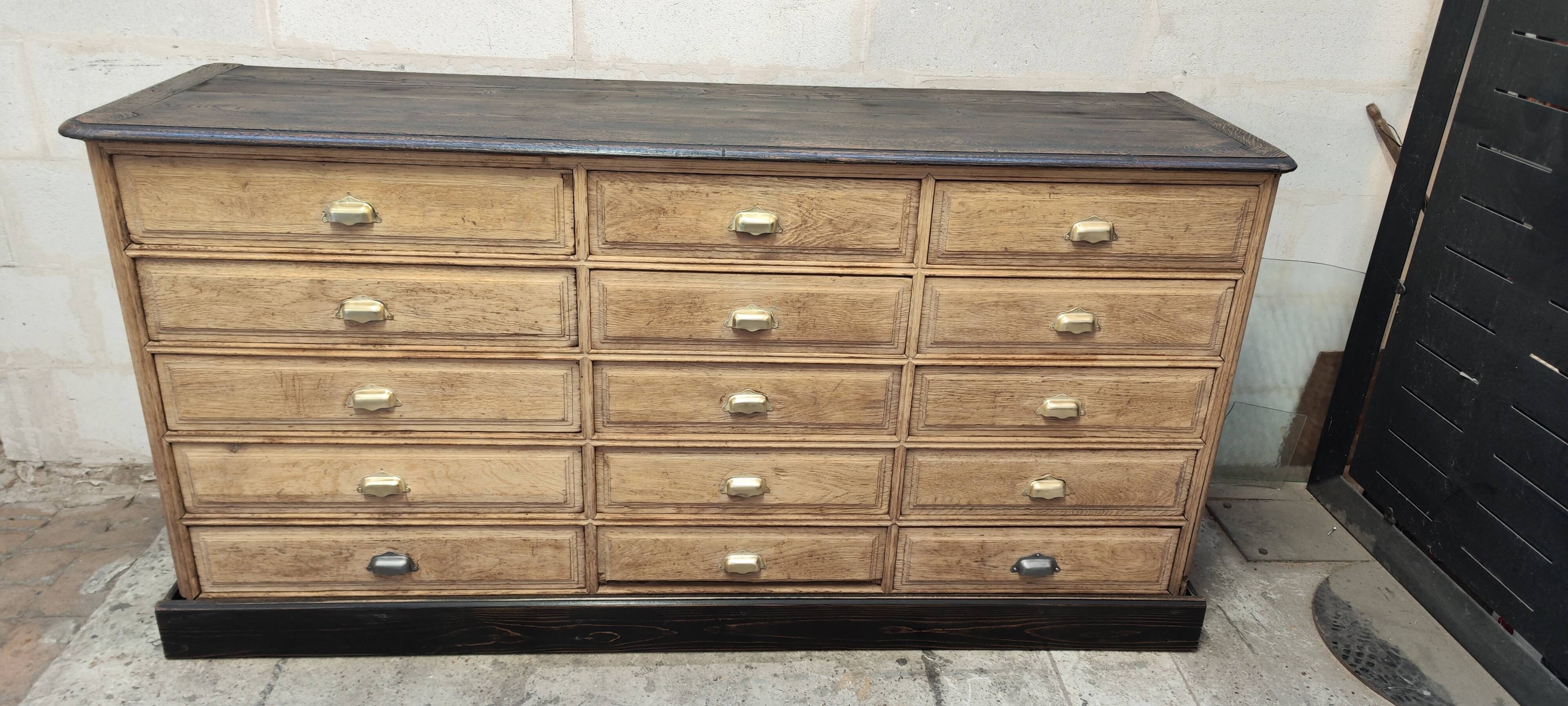 Old oak cabinet with fifteen drawers