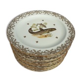 Set 12 assiettes porcelaine or fin poissons fougère limousine de Chastagner