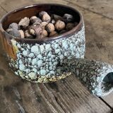 Vallauris ceramic pan – turquoise lava enamel – 1950s/1960s