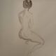 Signed painting monochrome watercolor sepia female portrait "the wait"