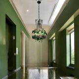 Lampe suspendue Macaroni à fleurs vertes des années 1950