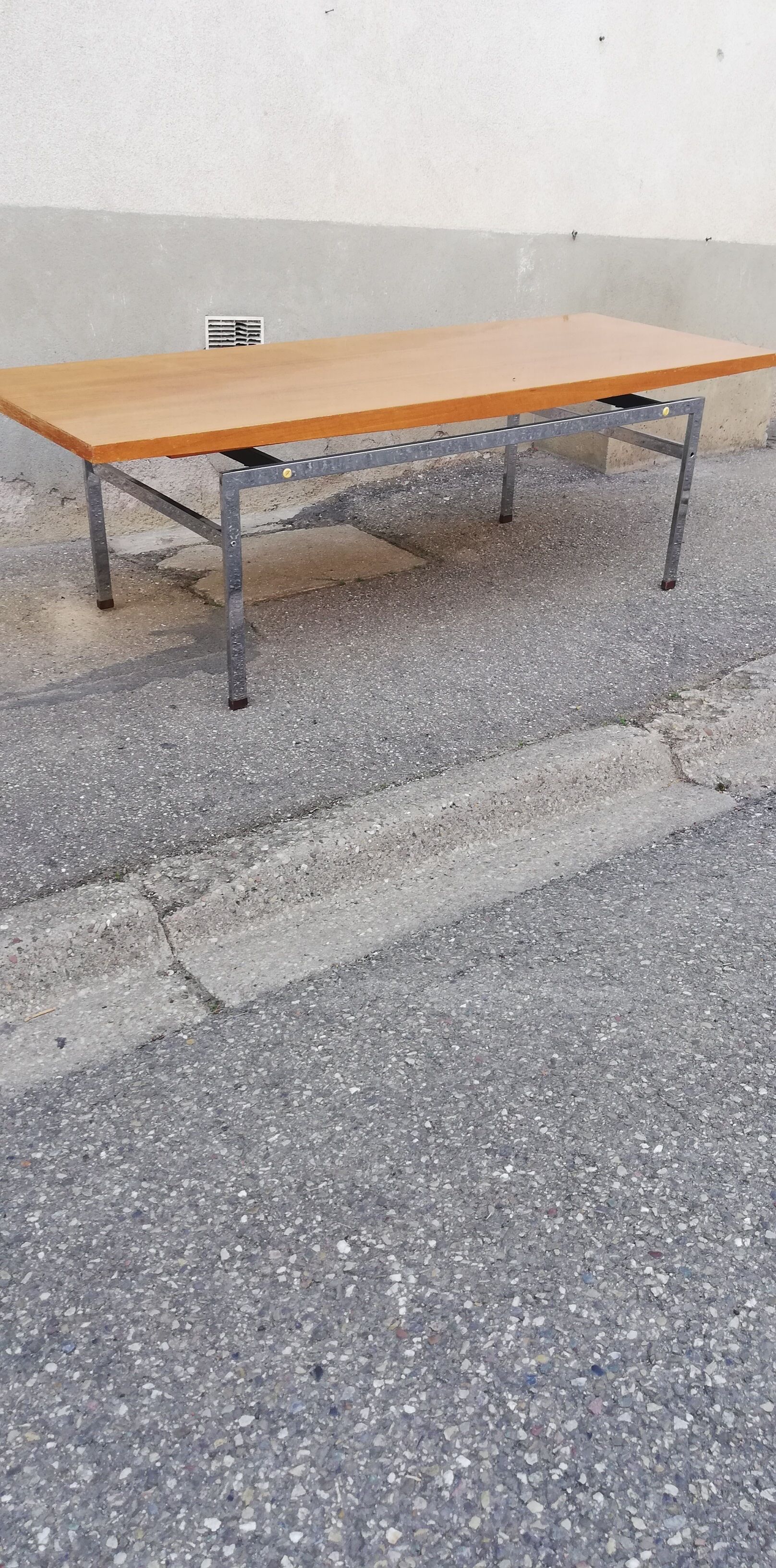 Vintage walnut and chrome coffee table