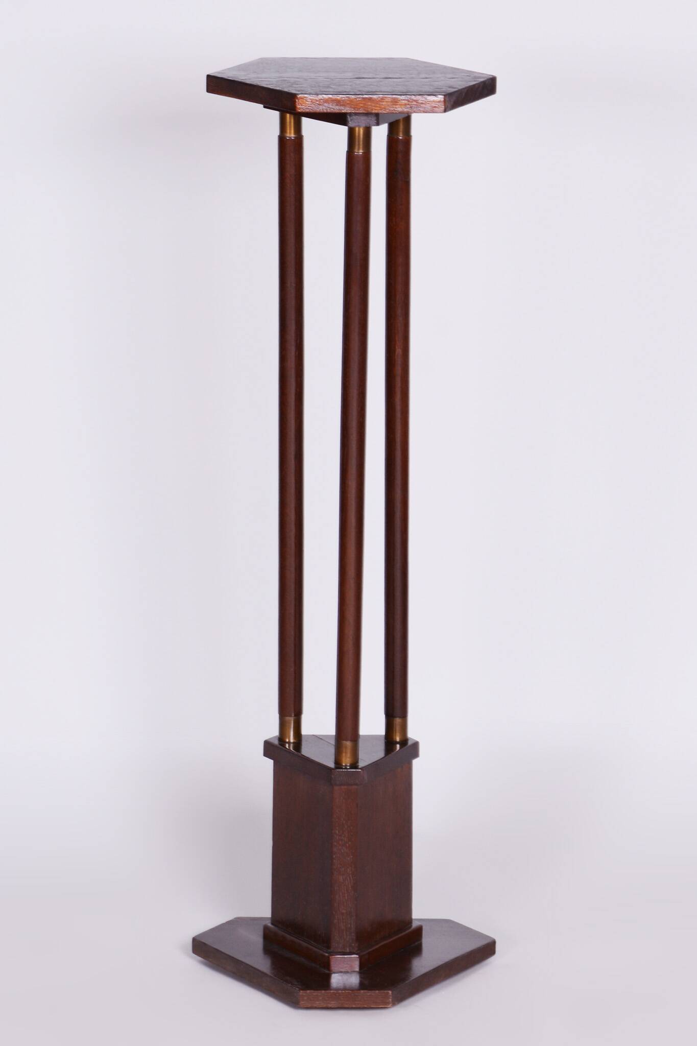 Restored ArtDeco Oak Pedestal, Revived Polish, Czechia, 1920s