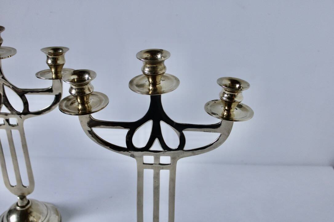 Pair of old brass candlesticks Denmark 1930 Art-Deco