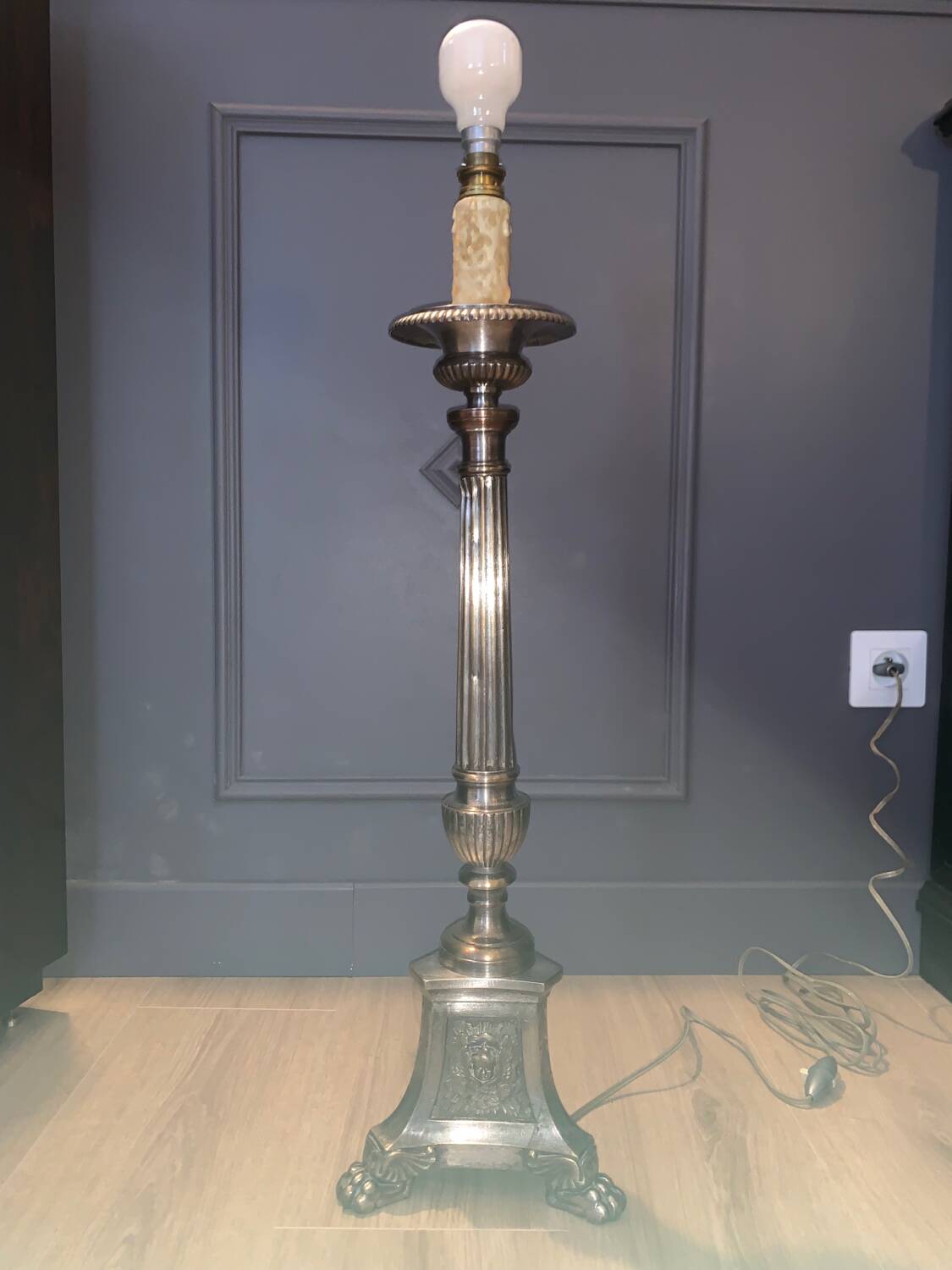 Silver-plated candle holder lamp - 19th century - antique