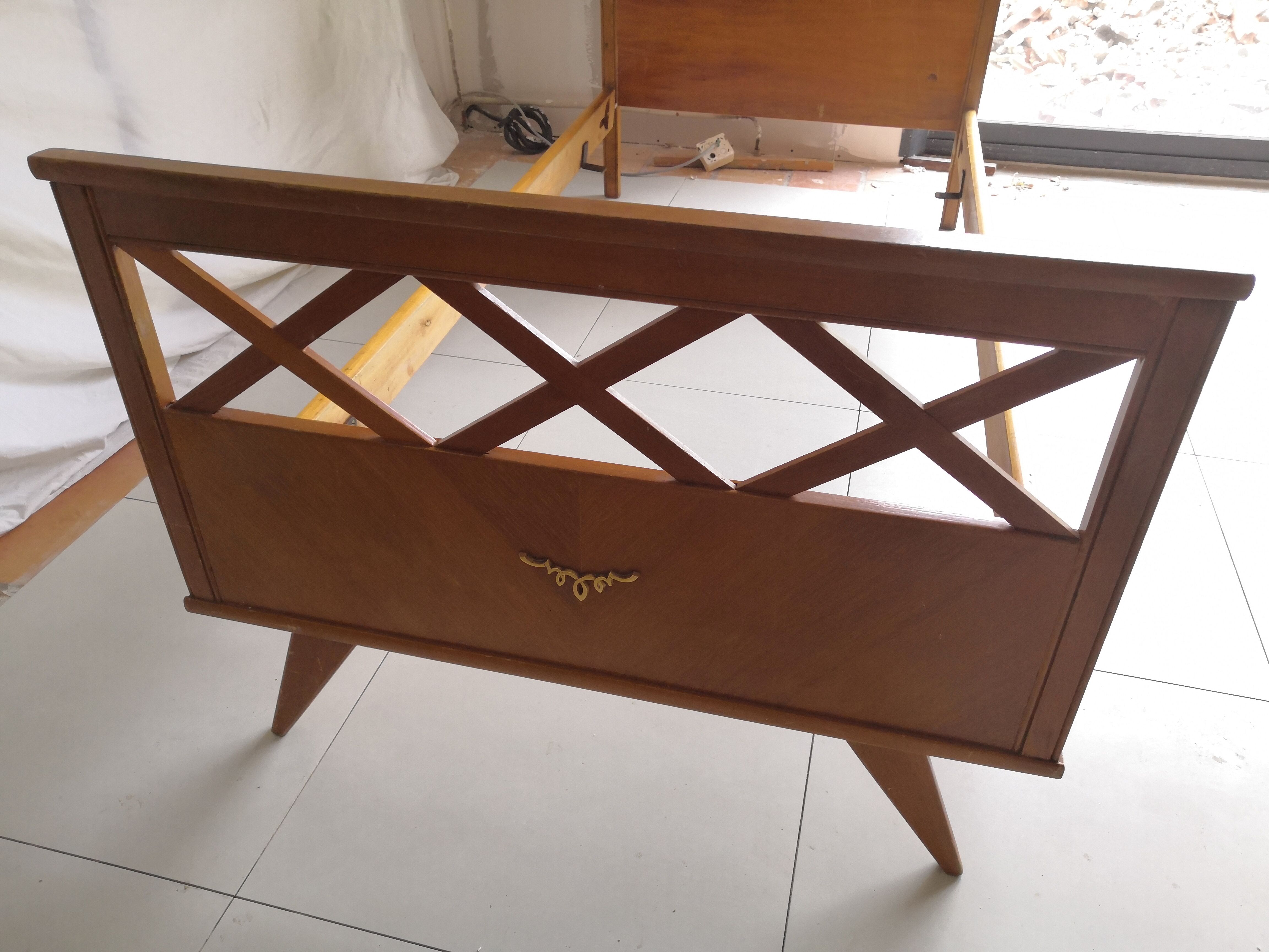 Vintage Scandinavian bed with crosspieces 50s