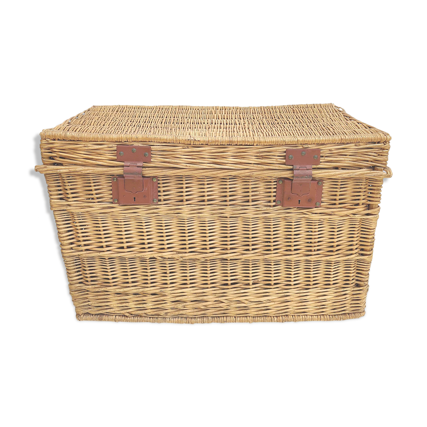 Vintage braided wicker trunk