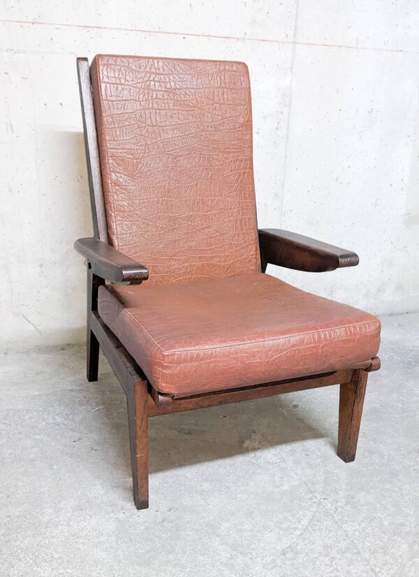 Fauteuil inclinable vintage Free Span modèle FS115 en chêne massif 1950 's