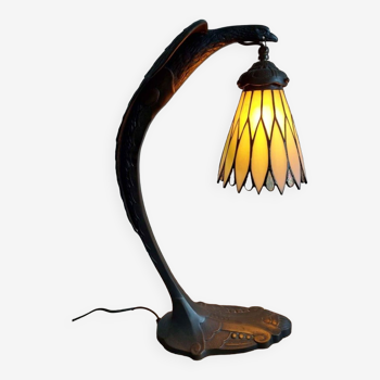Art Nouveau style lamp in patinated bronze