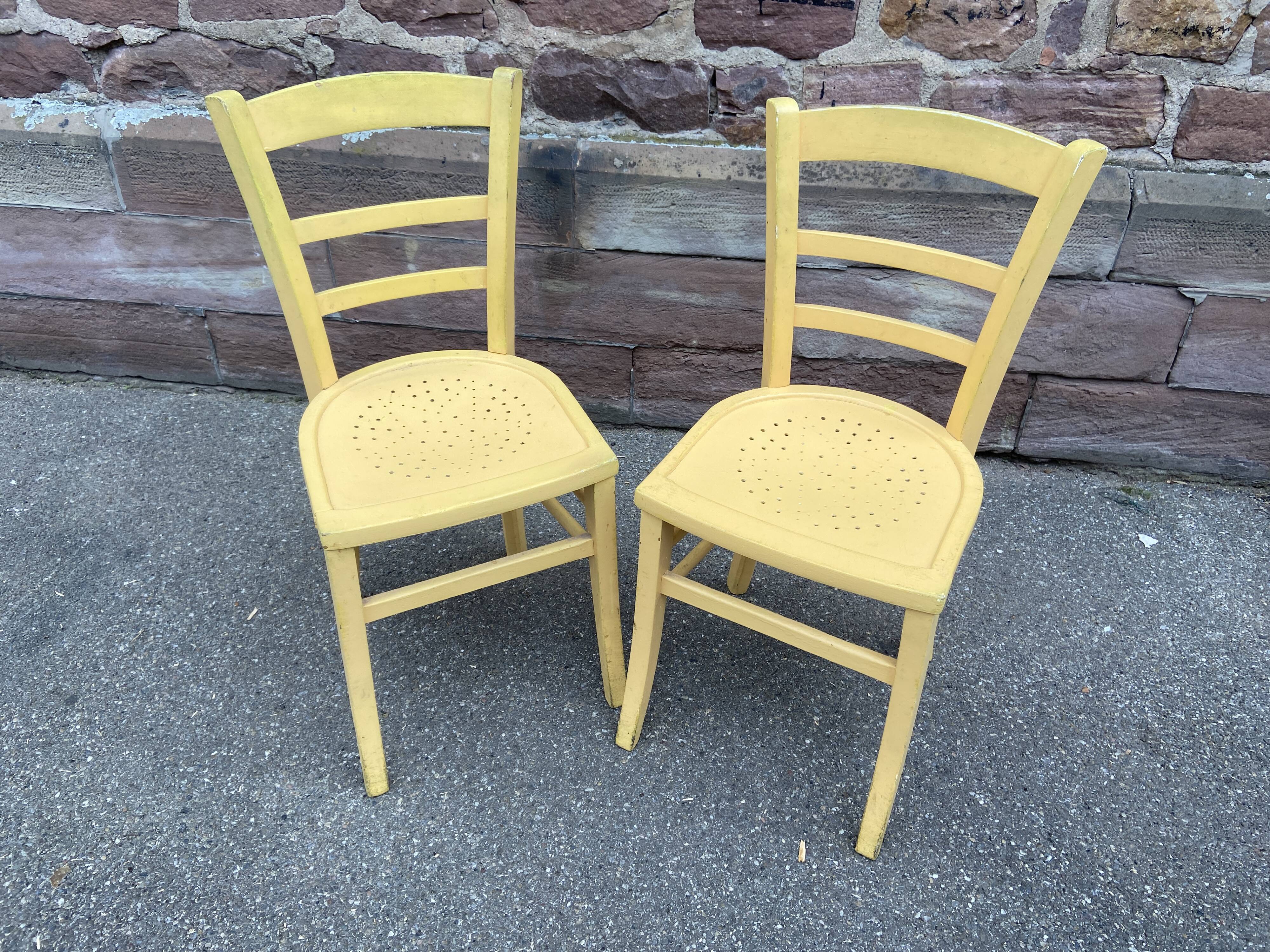 Pair of chairs type bistro in vintage wood 1950 kitchen design