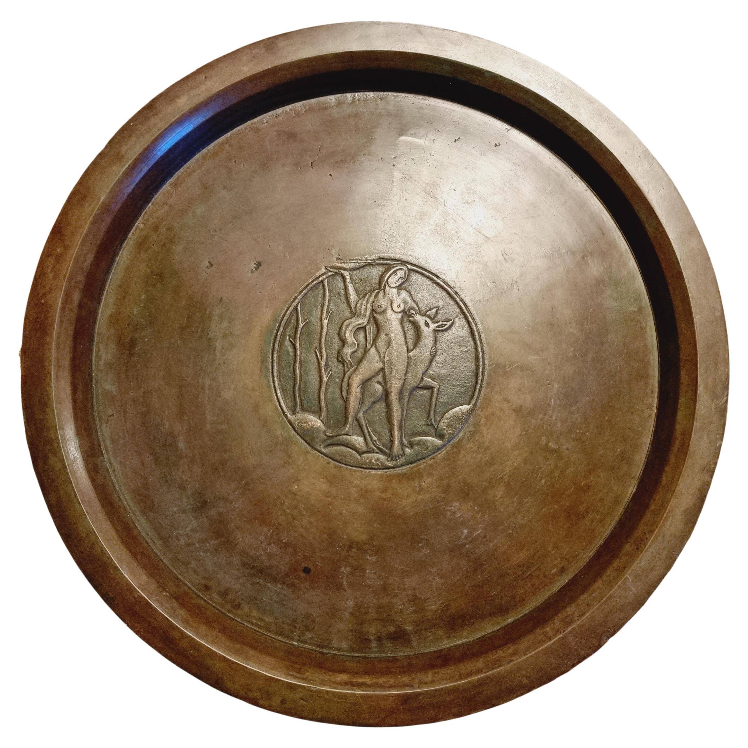 Sune Bäckström, solid bronze plate with a decoration of the goddess Diana, Swedish grace.