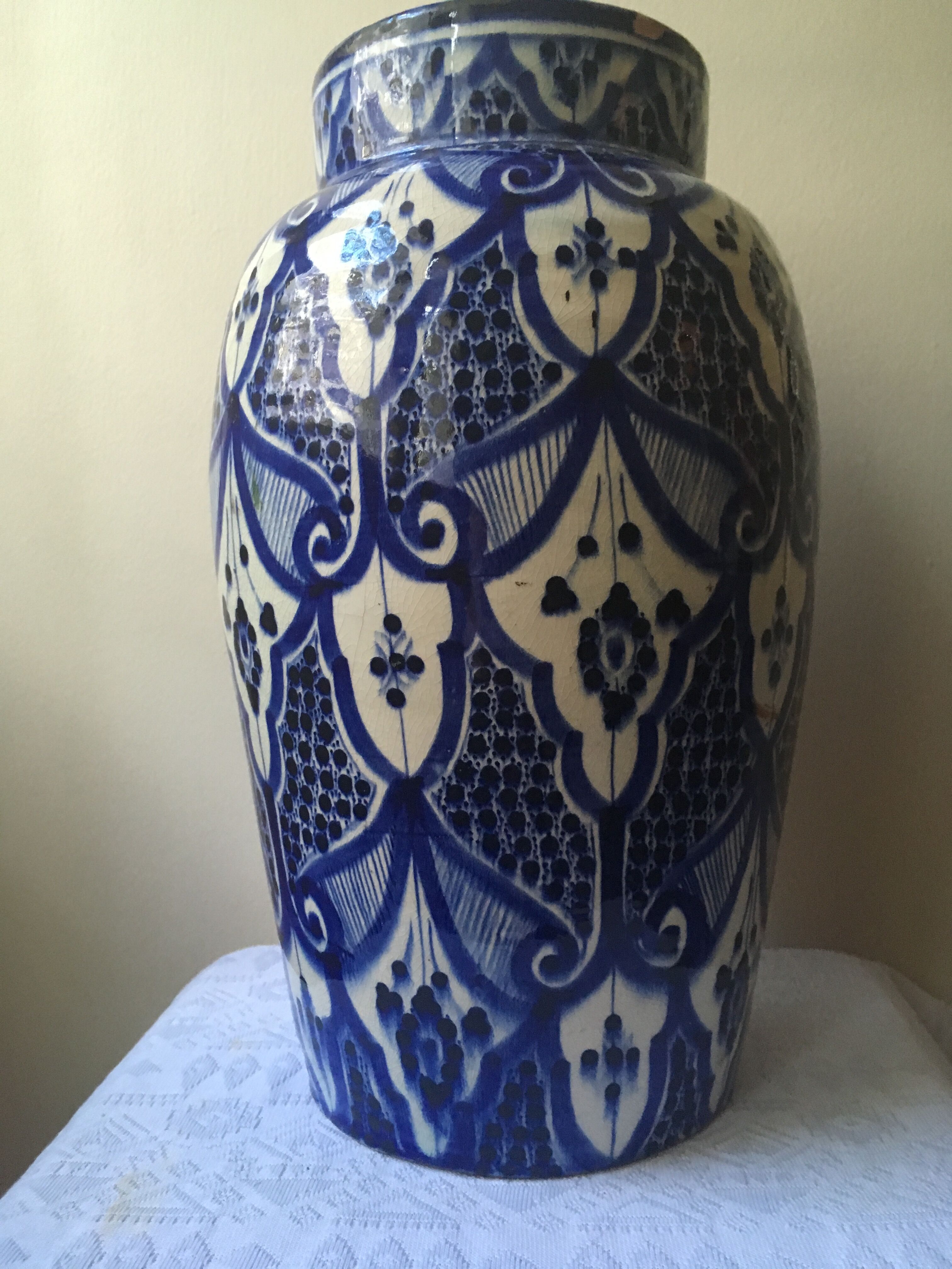 Large blue vase in Moroccan ceramic from Safi