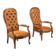 Antique walnut and leather armchairs, Italy, 20th century