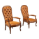 Antique walnut and leather armchairs, Italy, 20th century