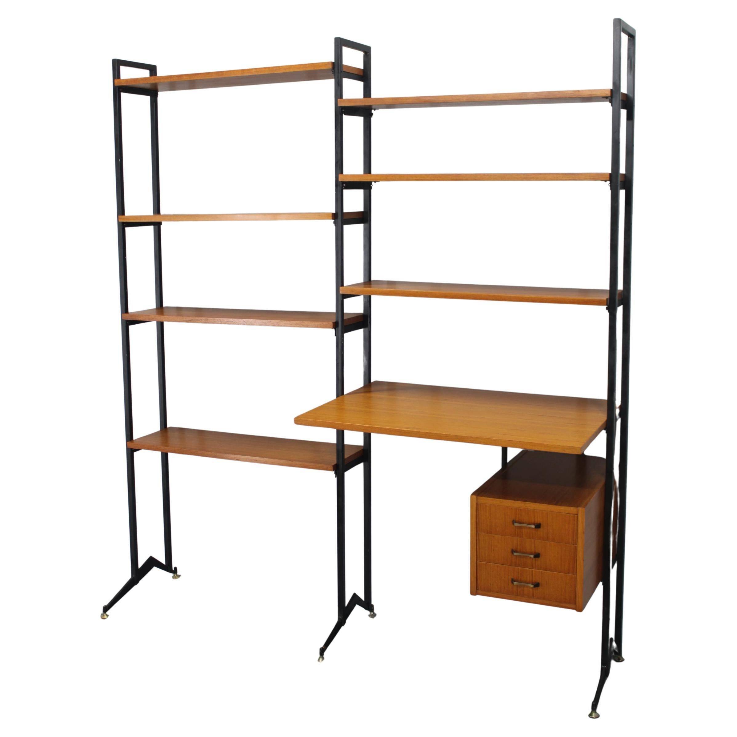 1970s Italian teak shelves unit with desk