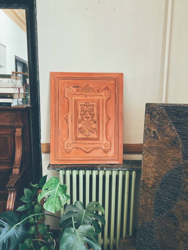 Panneau de porte en bois ancien peint à la main, pièce unique