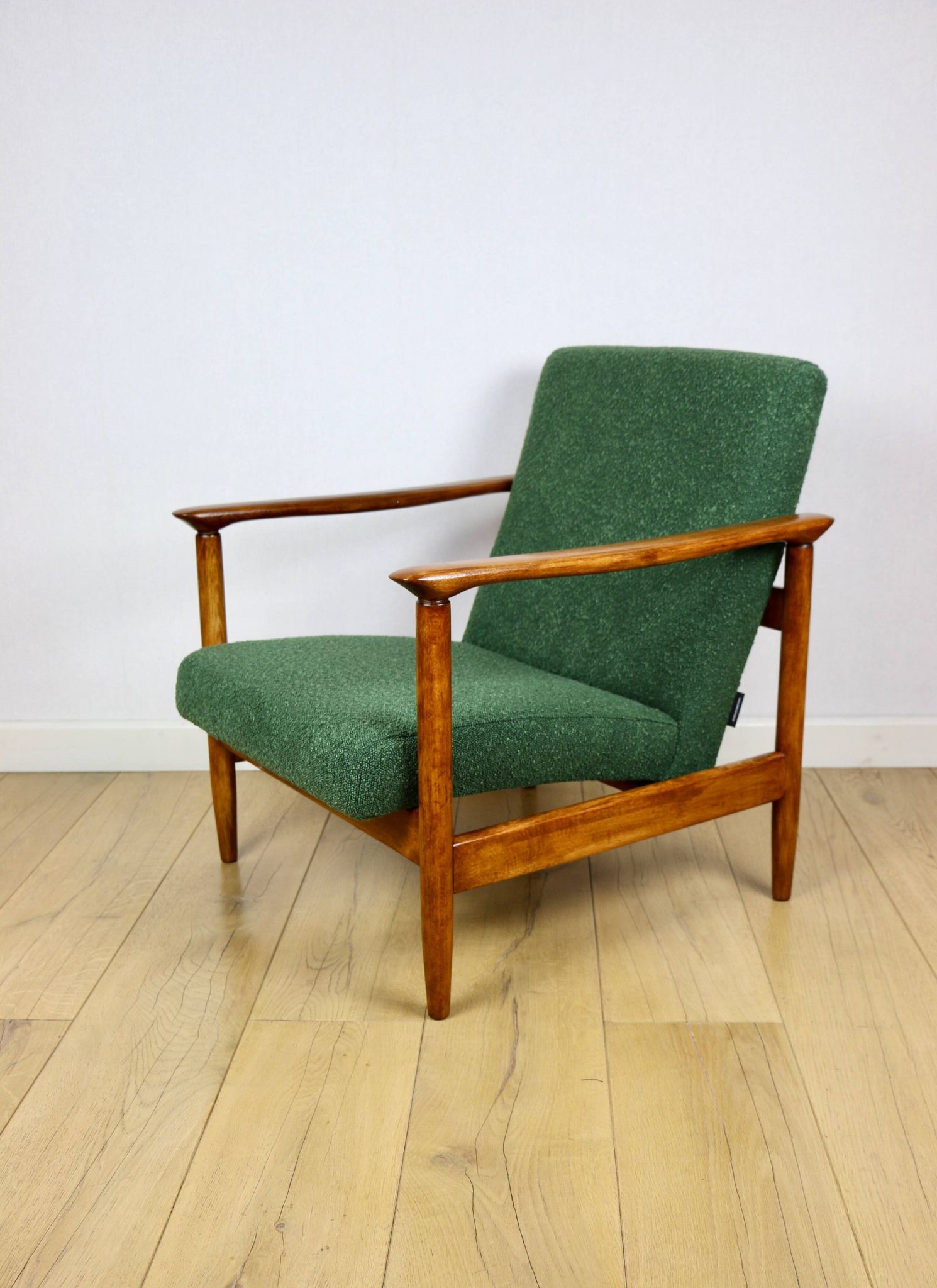 GFM-142 armchair, design by Edmund Homa from the 70s, green boucle - 2 pieces available