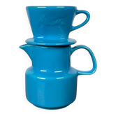 Ensemble de 2 filtres à café et pots en céramique de taille poupée de style moderne du milieu du siècle, époque spatiale, de Melitta, années 1960.