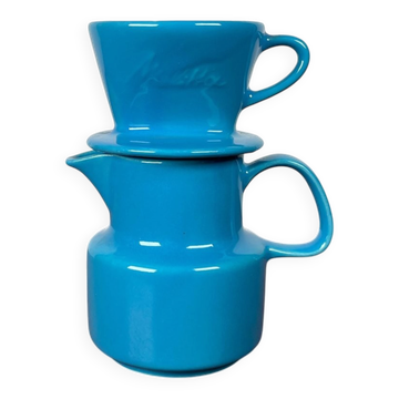 Ensemble de 2 filtres à café et pots en céramique de taille poupée de style moderne du milieu du siècle, époque spatiale, de Melitta, années 1960.