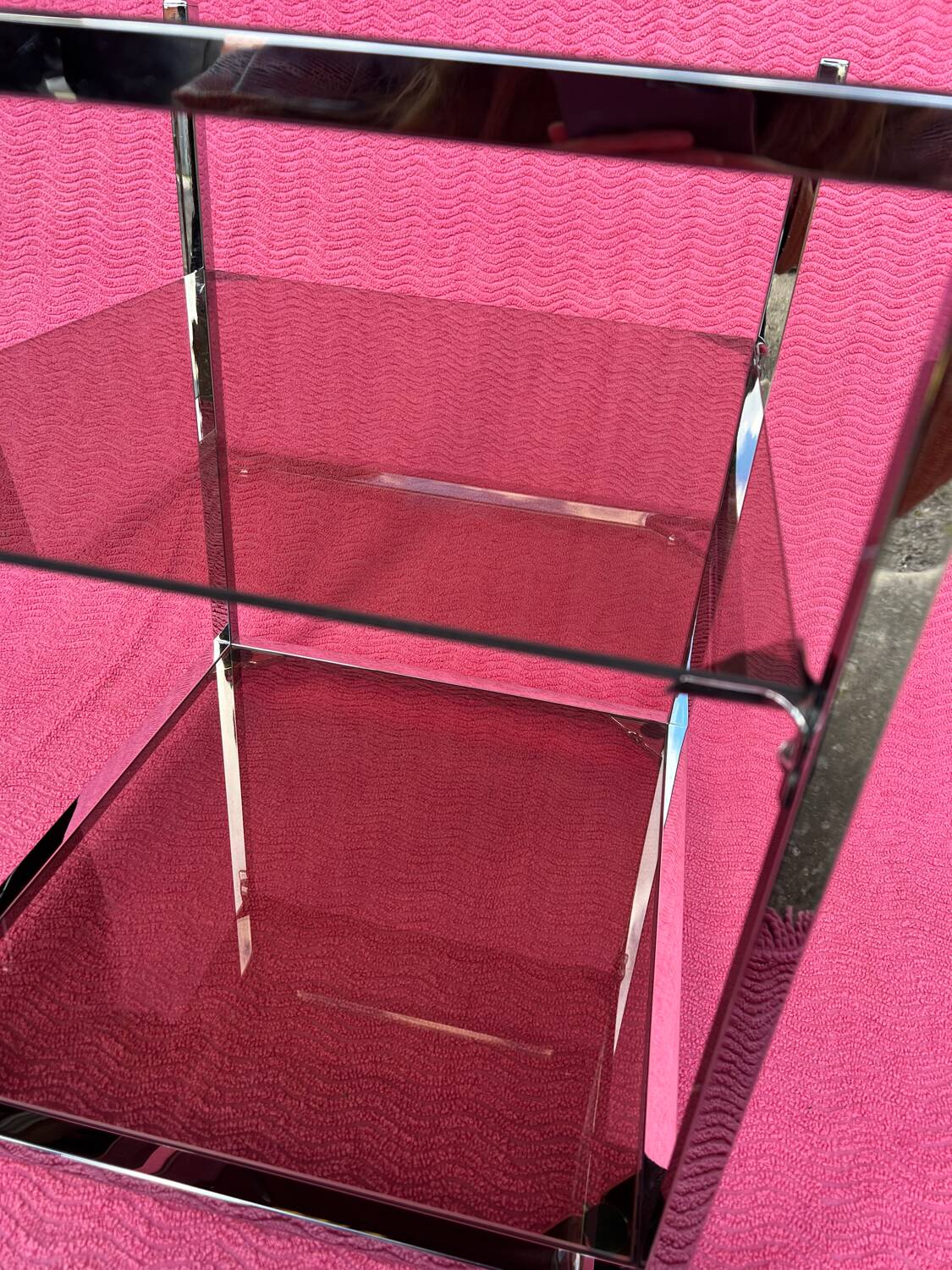 VINTAGE 1970 RECTANGULAR COFFEE TABLE WITH SQUARE CHROME TUBES AND 3 SHELVES