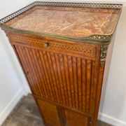 Louis XVI music cabinet, marquetry, brass gallery, marble top