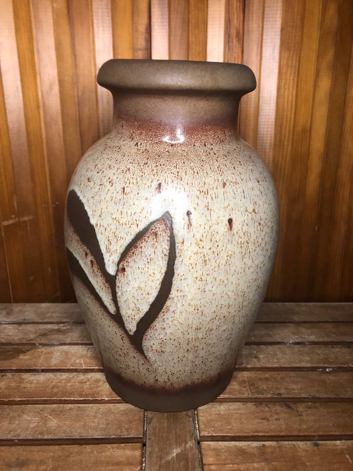 Old beige brown ceramic vase decor flowers w. germany vintage #a633