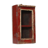 Vitrine murale petite ancienne boite a horloge patine rouge d'origine inde