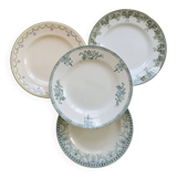 4 vintage ironstone dinner plates - Green tones