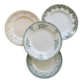 4 assiettes plates vintage terre de fer dépareillées - Tons verts