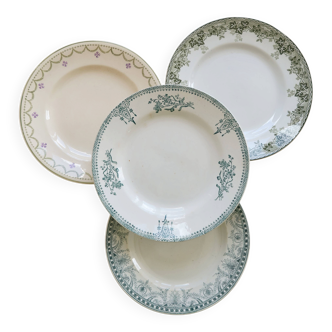 4 vintage ironstone dinner plates - Green tones
