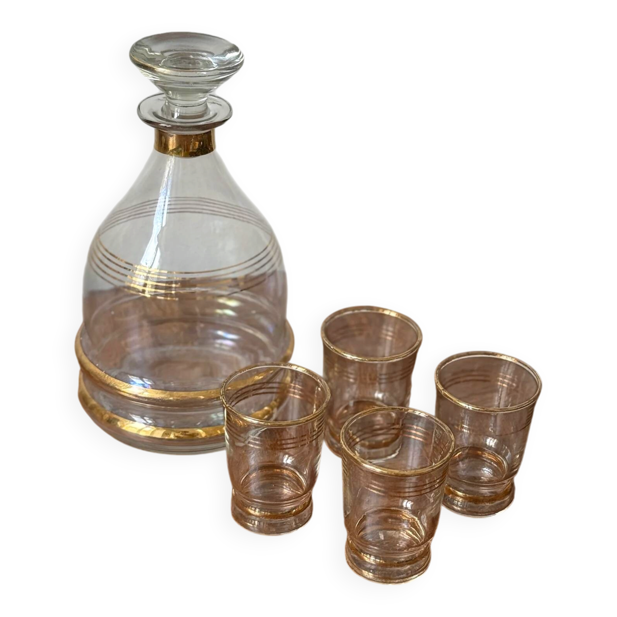 Vintage liqueur service with gold trim
